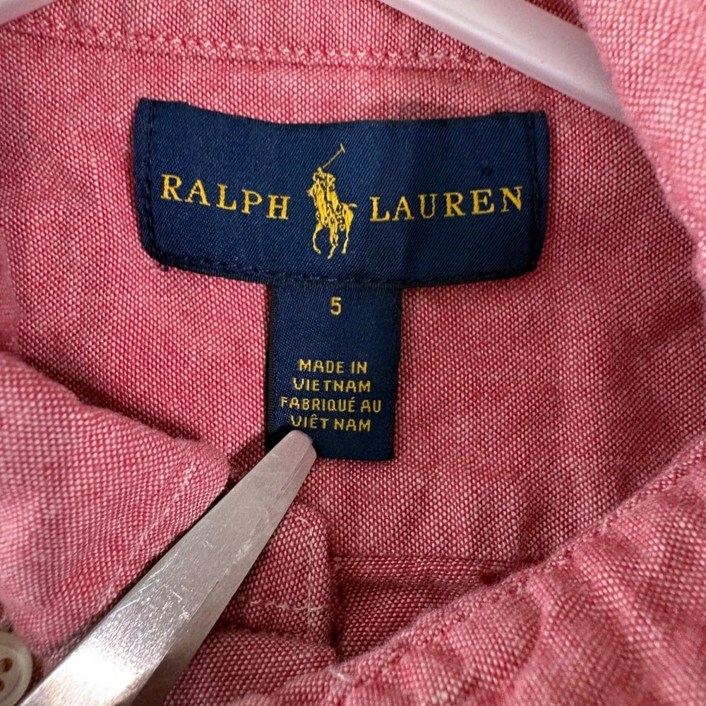 Ralph‎ Lauren Button Down Shirt Kids 5 Red Oxford Long Sleeve Pony Casual Church